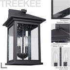 Outdoor Wall Light Fixtures, 16 Inch Waterproof Square Lanterns, 2-Light Exterior Porch Sconces Lighting with Seeded Glass Shade, Modern Black Lamps for Patio Front Door Entryway