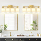 4-Light Bathroom Light Fixtures, Brushed Gold Vanity Light with Milky White Shades, Bathroom Lighting Fixtures Over Mirror, Modern Bathroom Wall Lamp for Mirror Living Room Cabinet Bedroom