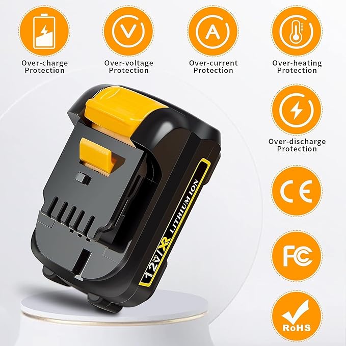 12V DCB120 2.0Ah Battery Replacement for DeWalt 12v Max Battery DCB120 DCB121 DCB123 DCB122 DCB124 DCB125 DCB127,Compatible with DeWalt 12V power Tools , Lightweight Lithium UL Certified (1-Pack)