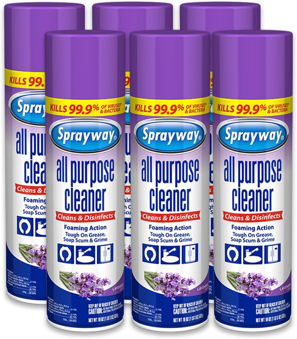 Sprayway All Purpose Cleaner with Lavender Scent, 19oz, Pack of 6 | Foaming Action, Clean, Disinfect, Deodorize | Tough on Grease, Soap Scum, Grime | EPA Approved, Kills 99.9% of Viruses & Bacteria