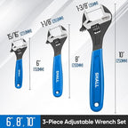 SHALL 3-Piece Adjustable Wrench Set, 10/8/6 Inch Cr-V Steel Wrench with Cushion Grip, Wide Jaw Black Oxide Wrench with Laser-etched SAE Scales for Home, Garage, Workshop and DIY, Dark Blue