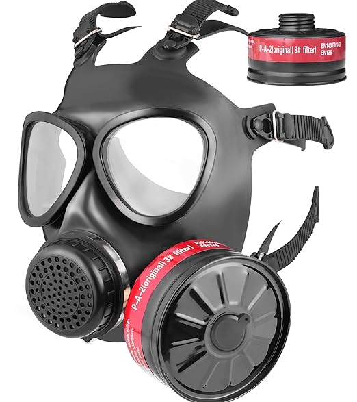 Gas Masks Survival Nuclear and Chemical Military Grade with 40mm Activated Carbon Filter, Full Face Gas Respirator Mask for Organic Vapor, Chemicals, Dust, Paint Spray, Polish, Weld, Fume, Gases
