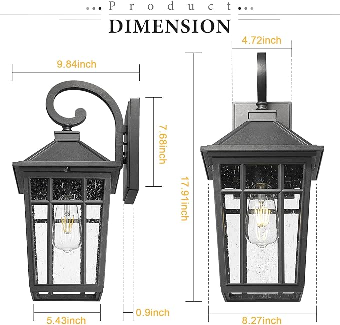 Darkaway Large Outdoor Wall Lights for House, 18inch Exterior Lighting Fixtures Wall Mount Outdoor Porch Lights Waterproof Black Outdoor Sconce Lights with Seeded Glass for Patio Hallway Garage
