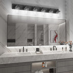 Aipsun 48in Vanity Light Black Bathroom Vanity Lighting Fixtures 6 Light Bathroom Light Fixtures with Clear Glass Shade(Exclude Bulb)