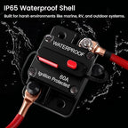 60A Waterproof DC Circuit Breaker with Manual Reset, 12V–48V Inline Fuse with Screws & Terminals for Trolling Motor, Marine, RV, Car Audio, Solar Battery System