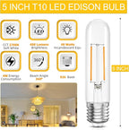 Tubular LED Edison Bulb Dimmable 2700K Warm White, 4W, 40 watt Equivalent, E26 LED Light Bulbs, T10 Edison Bulbs for Chandeliers, Ceiling Fan, 90+CRI 400LM, 6 Pack