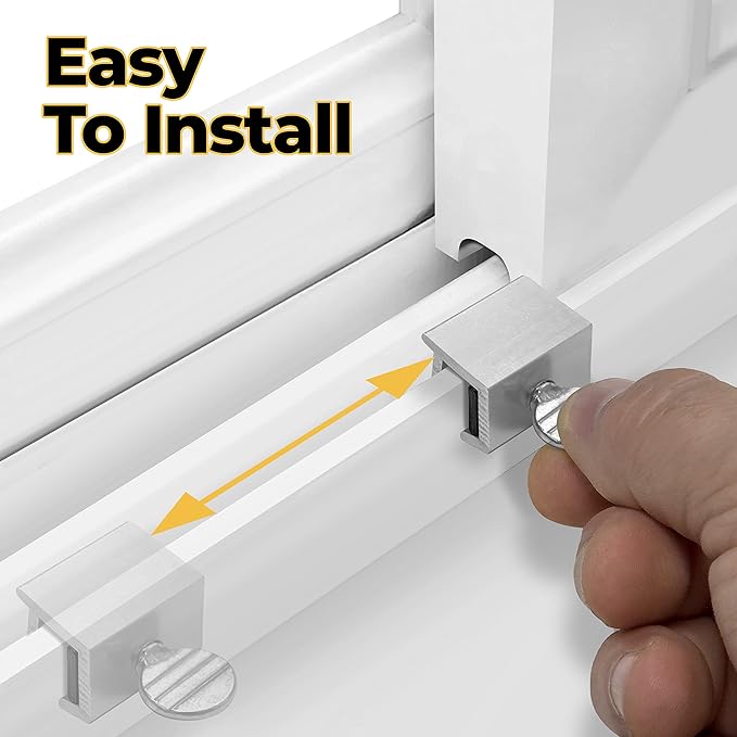 Window Locks, 4 Pack for Vertical and Horizontal Windows, Adjustable Aluminum Stoppers, Window Security, No-Drill Install, Requires 28-36mm Clearance