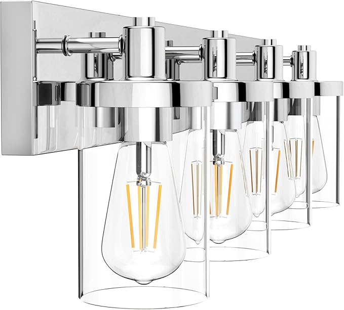 Aipsun Bathroom Vanity Light Farmhouse 4 Light Chrome Vanity Lighting Fixtures with Clear Glass Shade(Exclude Bulb)