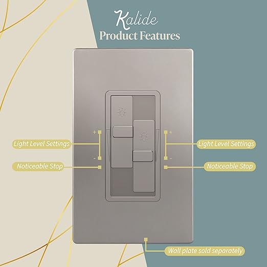 TOPGREENER Elite Series Kalide Dual Load Dimmer Light Switch, Double LED Dimmer Switch, Full Range Dimming, Single Pole, 120VAC, 60Hz, 200W LED/CFL, Neutral Wire Not Required, TGDDS-NK, Nickel