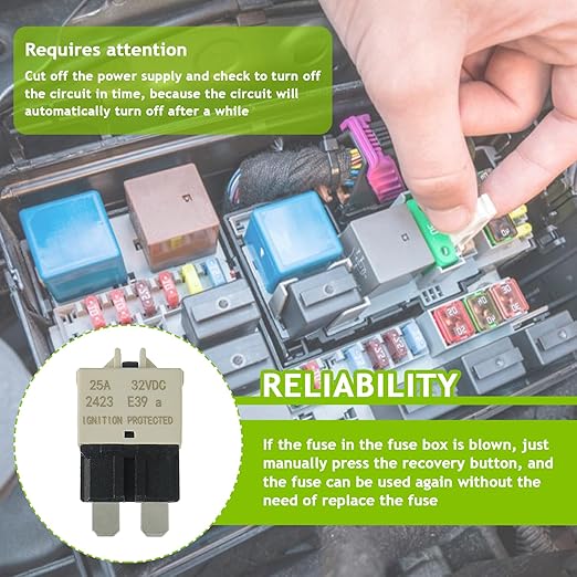 25A DC 12V-32V Manual Reset Circuit Breaker ATC/ATO Low Profile T3 Mini Blade Fuses Breakers for Car Trucks Marine Boat RV Solar and More,2 Pack