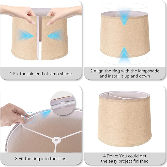 Lamp Shades Set of 2 - Drum Lampshades 11.4" x 12.9" x 9.8" Inches, Fabric Medium Replacement Lampshades for Table Lamp, Floor Lamp, Assembly Required, Spider,Linen