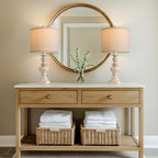 BOBOMOMO 20" Retro Table Lamps Set of 2 - Farmhouse Lamp for Living Room with Linen Shades, Rustic Bedside Nightstand Lamps, Resin Lamps for Bedroom Nursery Room Hallway - Ideal for Compact Spaces