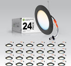 ASD Flat Trim Retrofit LED Recessed Lighting 6 Inch | Ultra Thin Black 12W 971LM Wet Rated Dimmable Downlights | 2700K-5000K Adjustable LED Recessed Light Fixtures | Disk Can Lights, ETL 24 Pack