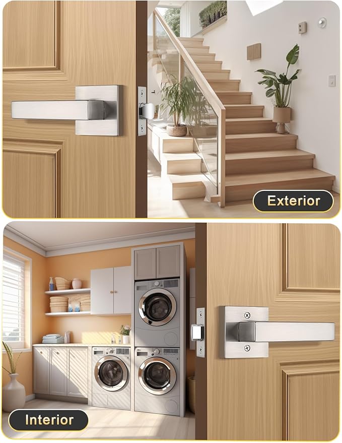 3 Pack Brushed Nickel Passage Door Levers Interior Door Handles, Heavy Duty Closet Hallway Door Handle Sets