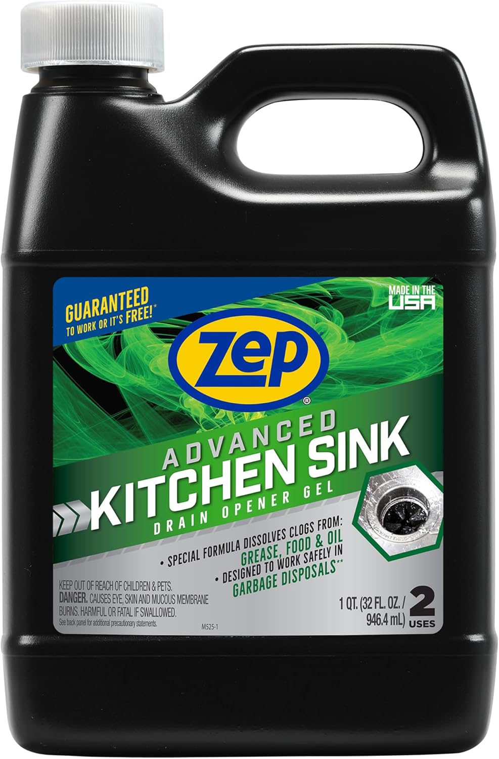 Zep Advanced Kitchen Drain Opener 32 oz (Case of 12) U49710 - Formulated for Grease, Food, and Oil-Safe for Garbage Disposal