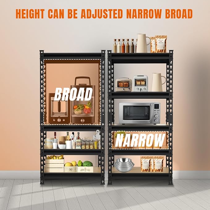 BIG RED Storage Shelving Unit, 5-Tier Adjustable, Heavy Duty Metal Garage Shelves/Utility Rack for Kitchen, Pantry, Basement, Bathroom, Laundry - 2,000 lbs Capacity, Black, 59" H x 28" W x 12" D