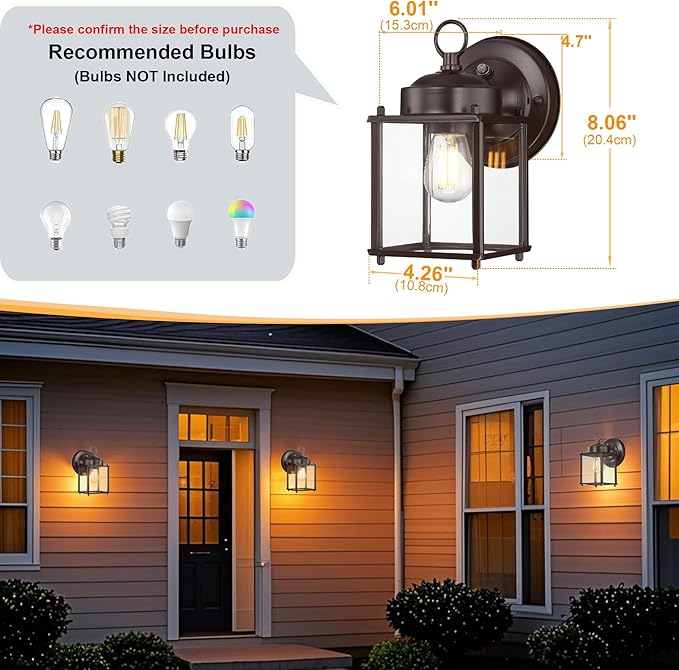 GRUENLICH Dusk to Dawn Outdoor Wall Lantern, Exterior Wall Sconce Light Fixture, Outside Porch Lighting with Clear Glass for House, Patio, Bronze, 4 Pack
