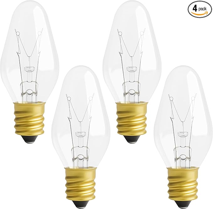 OHLECTRIC Night Light Bulbs (4 Pack – Clear), 7 Watt Mini Bulbs – E12 Candelabra Base, Non-Dimmable, 120 Volts – C7 Night Light Lamp Replacement Bulb for Salt Lamps, Window Candles, Holiday Decor