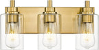 3-Light Bathroom Light Fixtures, Brushed Gold Vanity Light with Cylinder Clear Glass Shade, Modern Vanity Lighting Fixtures Over Mirror, VL143-BG-3
