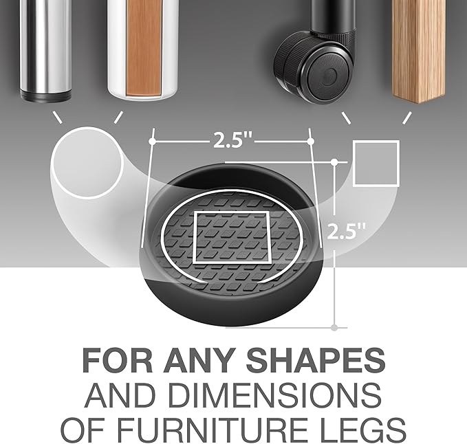 Furniture Cups X-PROTECTOR – 2.5" Caster Cups 8 PCS – Round Furniture Coasters – Ideal Bed Stoppers – Non Skid Furniture Pads with a Perfect Design – Rubber Furniture Pads - Protect Any Flooring!