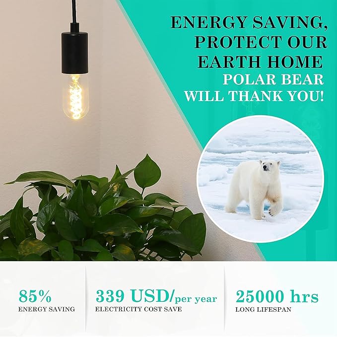 AMDTU Vintage LED Edison Bulb Super Thin Spiral Filament 2700K Soft White, Non-dimmable T45 Incandescent Tubular Light Bulb 40 Watt Equivalent, Clear Glass Light Bulb 4W 120V E26 Base, 4 Pack