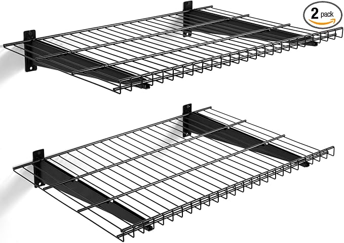 2 Pack Garage Wall Mounted Shelf, 23.6" x 11.4" Heavy Duty Wall Storage Shelves for Garage, Workshop, Laundry Room and Kitchen, Max Load 50 lbs (Black,2 Pack)