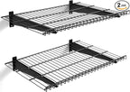 2 Pack Garage Wall Mounted Shelf, 27.6" x 11.4" Heavy Duty Wall Storage Shelves for Garage, Workshop, Laundry Room and Kitchen, Max Load 50 lbs (Black,2 Pack)