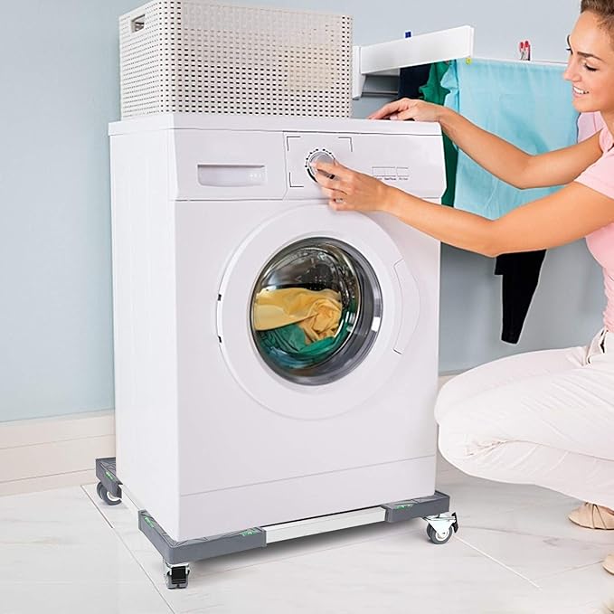 W B D WEIBIDA Appliance Dolly Cart with 4 Locking Twin Wheels Mini Fridge Stand Adjustable Furniture Mover Mobile Roller Base for Washing Machine, Dryer, Refrigerator, Laundry Pedestal