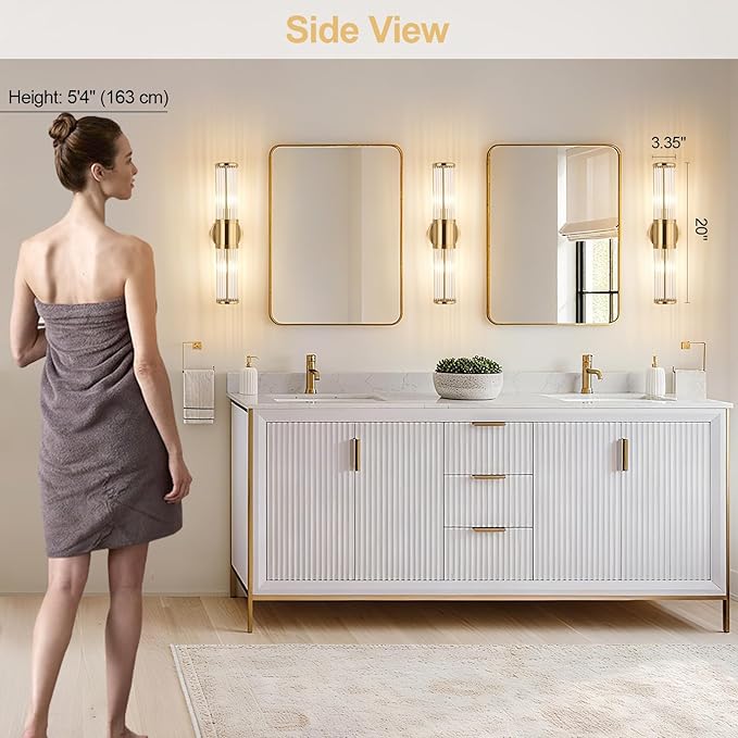 Glass Rods Wall Light Fixture Indoor Brass Bathroom Vanity Lights Beside Mirror Lighting Lamps Up and Down Wall Mounted Light E12 Socket