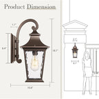 Emliviar 18.1" Outdoor Wall Light in Oil Rubbed Bronze Finish, Outside Wall Mount Light for Front Door, Water Ripple Glass with Die-cast Aluminum, 500181 ORB