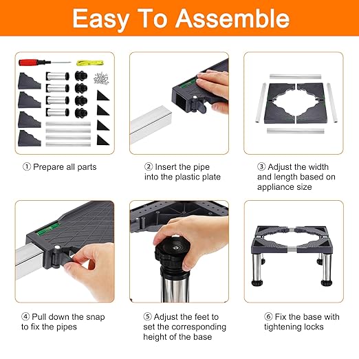 PATIKIL Mini Fridge Stand, 4 Strong Feet Laundry Stand Base Multi-Functional Adjustable Base Tray Anti-Vibration for Refrigerator Washing Machine Dryer Dishwasher AC, 9.4"-10.6" Height