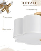 Gold Semi Flush Mount Ceiling Lights, 4-Light 18" Ceiling Light Fixtures with Fabric Shade in Flower Shape, Farmhouse Brass Drum Lighting for Nursery Bedroom Kitchen, AD-22009-4SF-GD