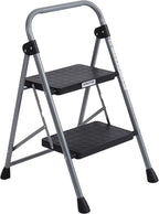 2-Step Ladders Folding Step Stool with Anti Slip Pedal and Handgrip Portable Sturdy Ladder for Home & Office 330 Lbs Silver Grey