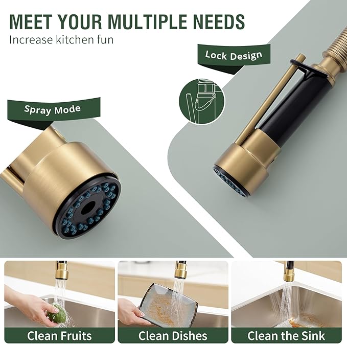 Fapully LED Kitchen Sink Faucet with Pull Down Sprayer Brushed Gold