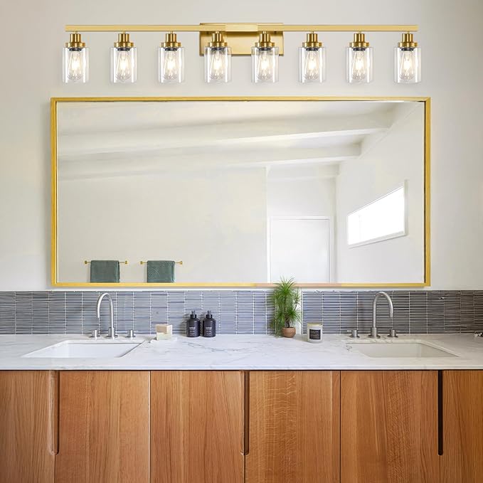 8 Light Gold Vanity Lights Over Mirror, 52inch Gold Bathroom Light Fixtures Modern Vanity Lights Gold Bathroom Wall Lighting for Mirror Bedroom,Living Room