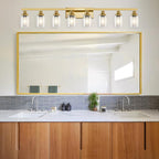 8 Light Gold Vanity Lights Over Mirror, 52inch Gold Bathroom Light Fixtures Modern Vanity Lights Gold Bathroom Wall Lighting for Mirror Bedroom,Living Room