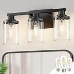 DORESshop 17 Inch Bathroom Light Fixtures, 3-Light Black Bathroom Lighting Fixtures Over Mirror with Glass Shade, Modern Vanity Lights for Hallway Bedroom, Includes Bulbs