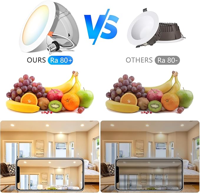 LVWIT LED Recessed Light 6Inch, Can Lighting Color Selectable 2700/3000/4000/5000/6000K 5CCT, 10W(120W Equivalent) Dimmable Downlight with E26 Conversion Kit, Retro Fit Ceiling Light Fixtures, 12 Pack