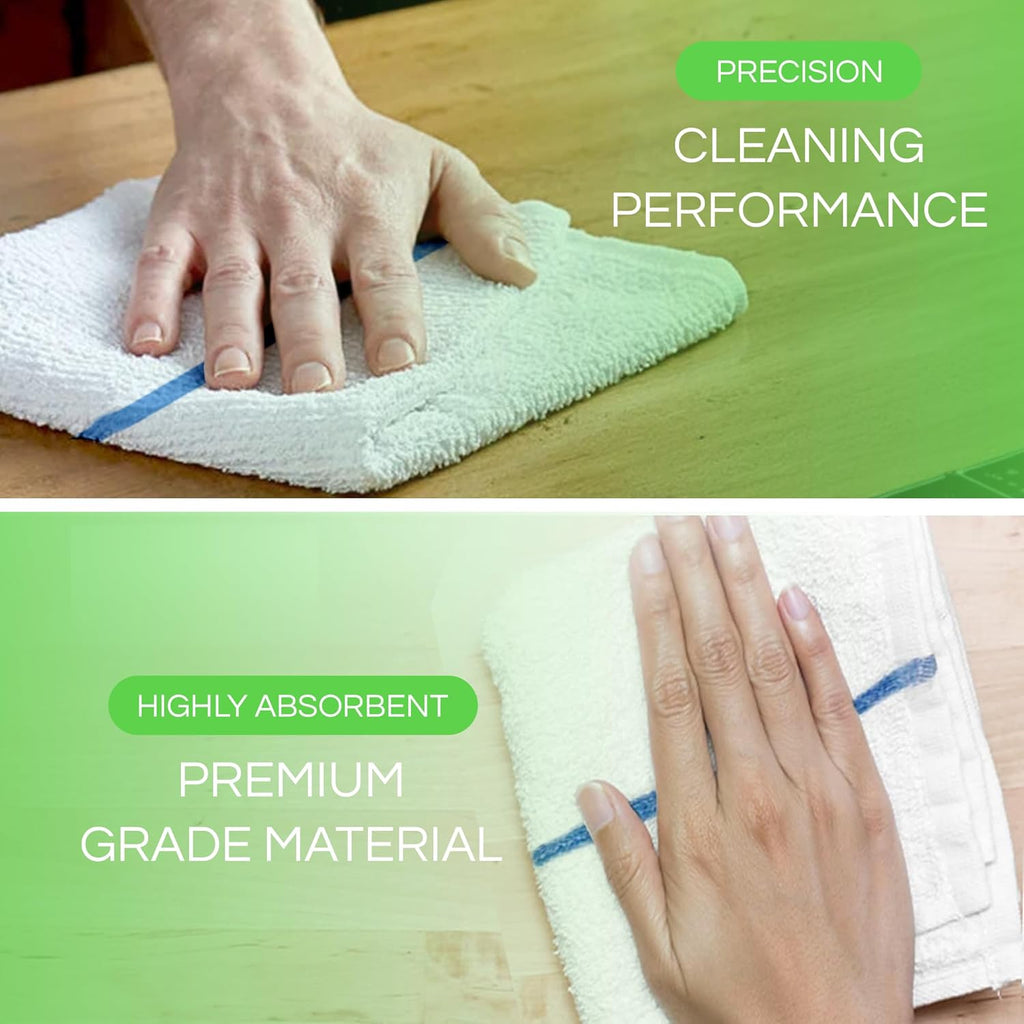 Towels N More 24 Pack 16x19 Bar Mop Towels High Absorbent Cotton Reusable Kitchen Towels - Quick Drying Towels for Chef, Cook, Home, Restaurant, Bar Glass Cleaning Towels (24, Blue Stripe)