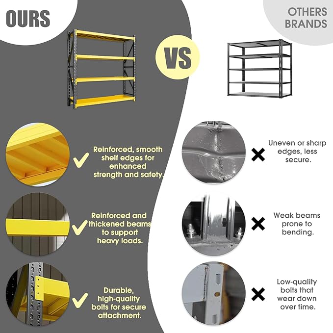 5000lbs Load Capacity,Heavy Duty 4-Tier Steel Shelving Unit, Adjustable Industrial Storage Rack for Garage Warehouse (Yellow and Black, W78.74*D23.62*H78.74)