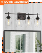 4 Light Bathroom Lighting Fixtures Over Mirror, 24 Inch Oil Rubbed Bronze Vanity Lights Farmhouse Rustic Bath Wall Light with Clear Glass, WL9167-4A