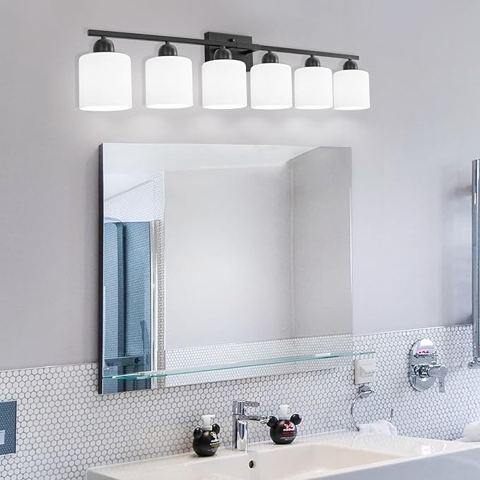 6-Light Black Vanity Lights for Bathroom, Modern Bathroom Vanity Lighting Fixtures Over Mirror, Bathroom Light Fixtures for Bathroom Mirror, Living Room, Hallway, Vanity Table, E26 Base