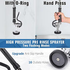 27" Height Commercial Sink Faucet Deck Mount with Pre-Rinse Sprayer, Commercial Kitchen Faucet with 10" Add-on Swing Spout Faucet & Spring Pull Down Sprayer, 8" Adjustable Center Kitchen Faucet