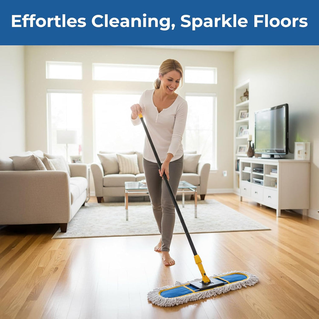 24" Dust Mop for Hardwood Floors and Large Areas - with 2 Cotton Pads, Wet and Dry Mop for Daily Cleaning in Homes, Garages and Commercial Spaces