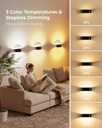 Motion Sensor Wall Lights with Remote, Rechargeable 5000mAh Battery Operated Wall Sconces, 18-Color Dimmable UP and Down LED Lamp for Living Room, Bedroom, Hallway (4-Pack, Black)