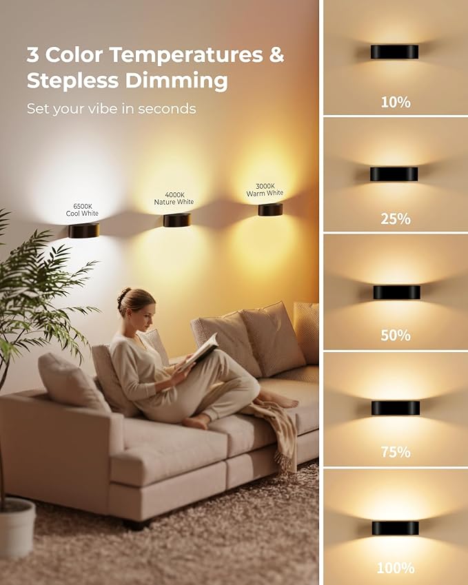 Motion Sensor Night Light, Rechargeable 5000mAh Battery Wall Sconce with Remote, 18 Colors, Dimmable, Timer, for Bedroom, Hallway, Stairs, Bathroom, Living Room (2-Pack, Black)