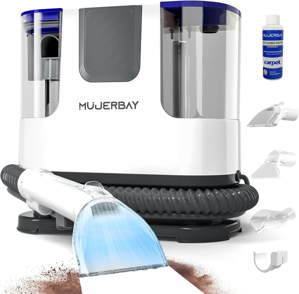 Upholstery Carpet Cleaner, MUJERBAY® 12Kpa Portable Spot and Stain Cleaner, Easy Move with Universal Wheels & Handle, 1.18-inch Deep Cleaning Machine for Couch, Stairs, Car and Pet Messes.Blue