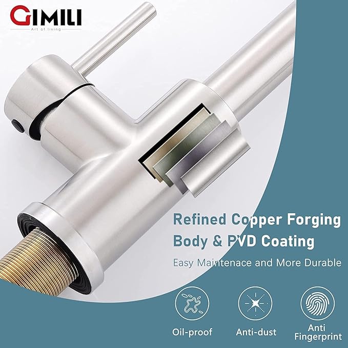 GIMILI Kitchen Faucet with Soap Dispenser, Commercial Single Handle Spring Brushed Nickel Pull Out Kitchen Sink Faucets with Pull Down Sprayer