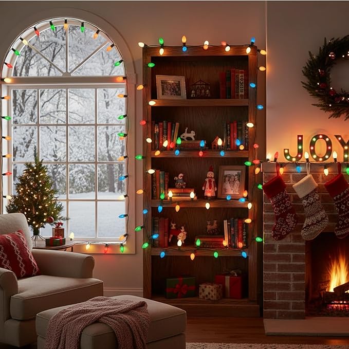 25 Pack Multicolor Christmas Light Bulbs,C9 Glass Incandescent Christmas Replacement Bulbs for String Light,C9/E17 Candelabra Base 7 Watt Great for Outdoor Indoor and Christmas Decorations