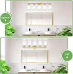 5-Light Vanity Lights, Brushed Gold Bathroom Light Fixture with Striped Textured Milky White Glass Shade, E26 Modern Vanity Lighting Fixture for Bathroom Wall Sconce Light Over Mirror